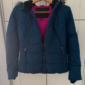 Obermeyer dark Teal Puffer Jacket with Faux Fur Trim